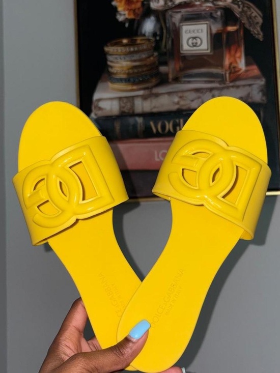 Shoes - Yellow Dolce & Gabbana Logo Slide Sandals - Women Size 7